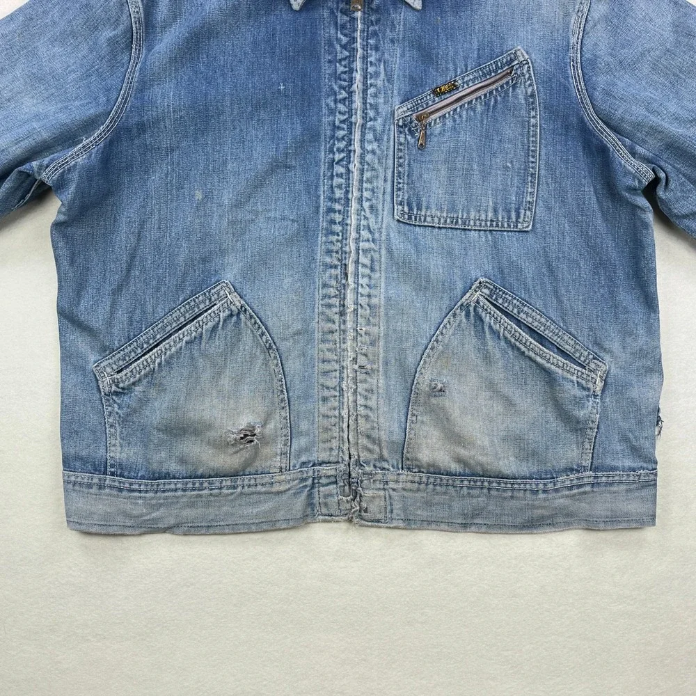 VTG 50s 60s Lee 91-B XXL Sanforized Denim Work Jacket Blue Talon Zip Union Made